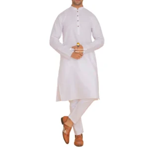 White Kurta Pajama with Amritsari Collar