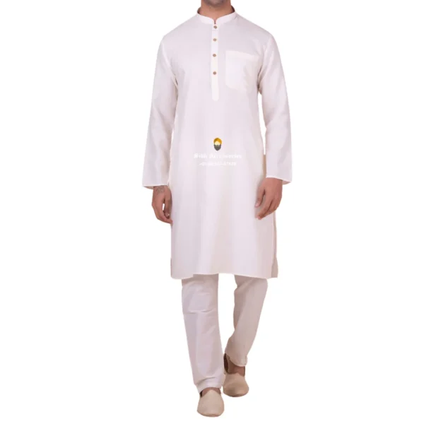 White Smoke Kurta Pajama with Amritsari Collar
