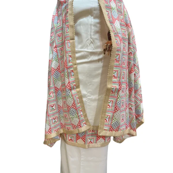 White Unstitched Jam Cotton Phulkari Suit - Image 3