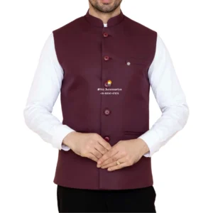 Wine Plain Nehru Jacket For Men