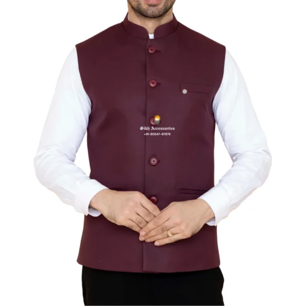 Wine Plain Nehru Jacket For Men