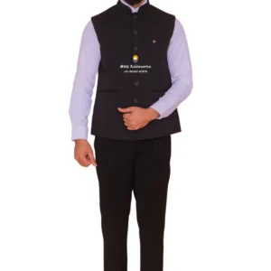 Yankees Blue Plain Nehru Jacket For Men