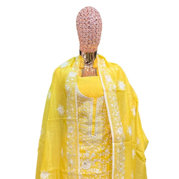 Yellow Cotton Suit with Kantha Phulkari Work