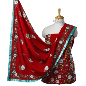 Angels Red Hand Embroidered Georgette Phulkari Suit