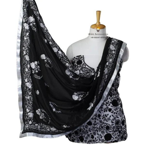 Black Hand Embroidered Georgette Phulkari Suit