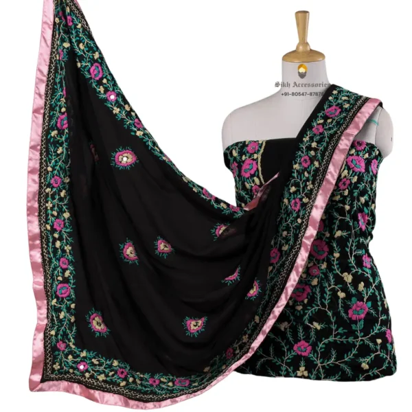 Black Hand Embroidered Georgette Phulkari Suit