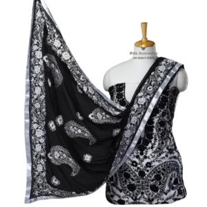 Black & White Hand Embroidered Georgette Phulkari Suit