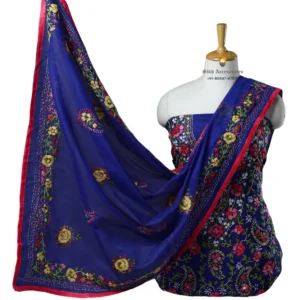Blue Hand Embroidered Chanderi Silk Phulkari Suit