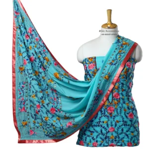 Blue Hand Embroidered Georgette Phulkari Suit
