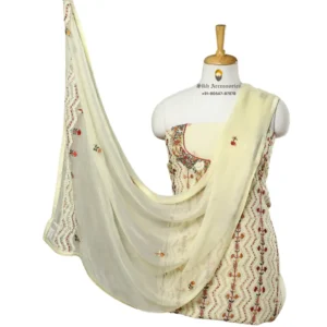 Cream Hand Embroidered Chiffon Phulkari Suit