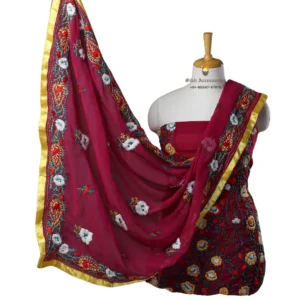 Dark Magenta Hand Embroidered Georgette Phulkari Suit