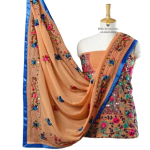 Dark Salmon Hand Embroidered Georgette Phulkari Suit
