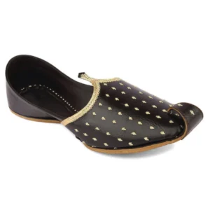 Designer Black Leather Embroidered Men's Punjabi Jutti