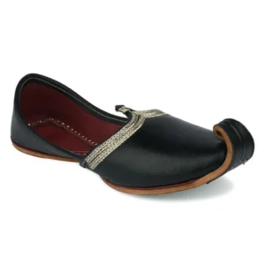 Designer Black Leather Handcrafted Men's Punjabi Jutti