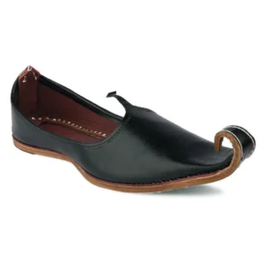 Designer Plain Black Leather Men's Punjabi Jutti