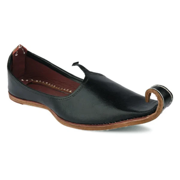 Designer Plain Black Leather Men's Punjabi Jutti