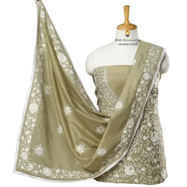 Gin Green Hand Embroidered Silk Cotton Phulkari Suit