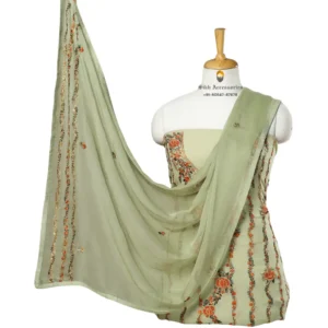 Green Hand Embroidered Chiffon Phulkari Suit