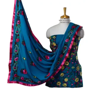 Imperial Blue Hand Embroidered Georgette Phulkari Suit