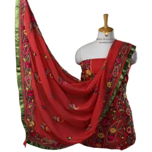 Indian Red Hand Embroidered Georgette Phulkari Suit