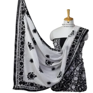 Jet Black Hand Embroidered Georgette Phulkari Suit