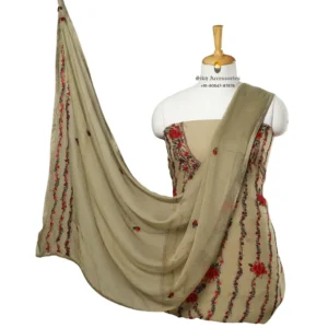 Light Brown Hand Embroidered Chiffon Phulkari Suit