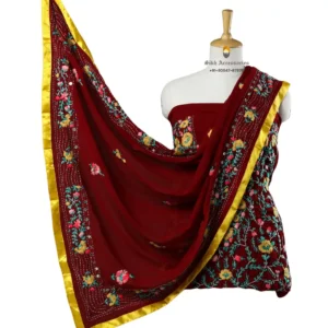 Maroon Hand Embroidered Georgette Phulkari Suit