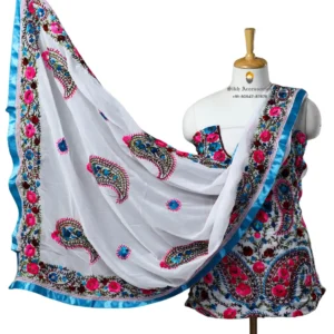 Multicolor Hand Embroidered Georgette Phulkari Suit