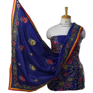 Navy Blue Hand Embroidered Chanderi Silk Phulkari Suit
