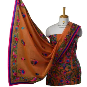 Orange Hand Embroidered Chanderi Silk Phulkari Suit