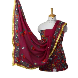 Pansy Purple Hand Embroidered Georgette Phulkari Suit