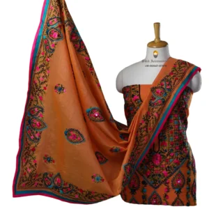 Persian Orange Hand Embroidered Chanderi Silk Phulkari Suit