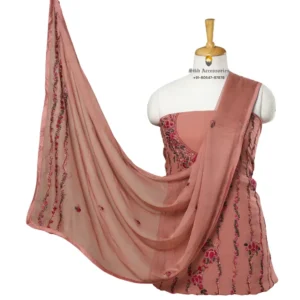 Pink Hand Embroidered Chiffon Phulkari Suit