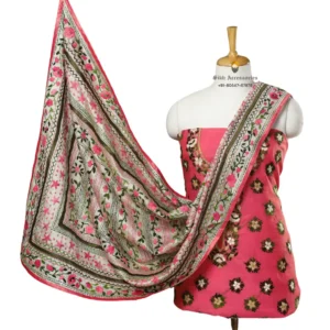 Pink Hand Embroidered Silk Cotton Phulkari Suit