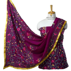 Purple Hand Embroidered Georgette Phulkari Suit