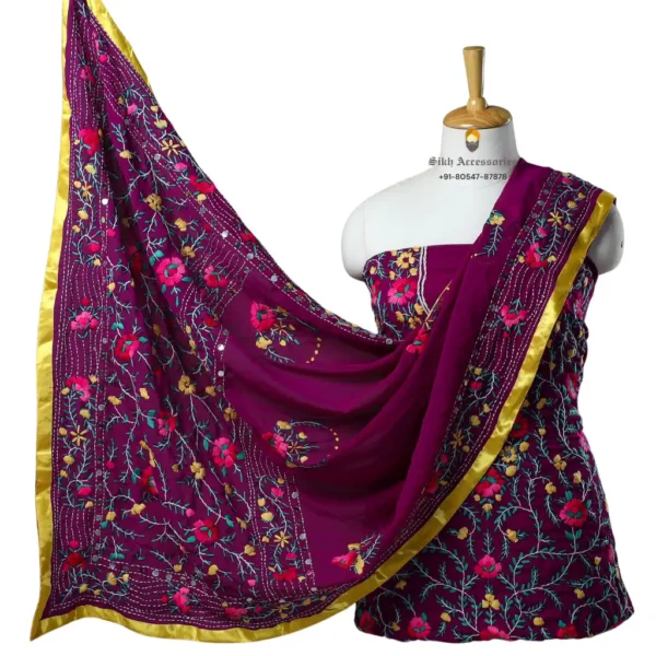 Purple Hand Embroidered Georgette Phulkari Suit