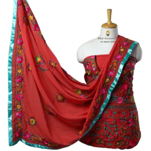 Red Hand Embroidered Georgette Phulkari Suit