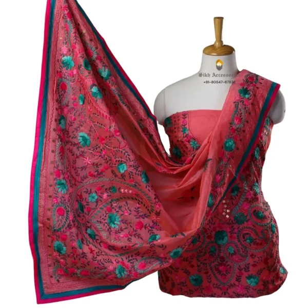 Rouge Pink Hand Embroidered Chanderi Silk Phulkari Suit