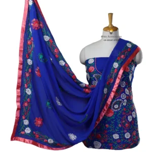 Royal Blue Hand Embroidered Georgette Phulkari Suit