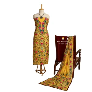 Royal Yellow Hand Embroidered Chanderi Silk Phulkari Suit