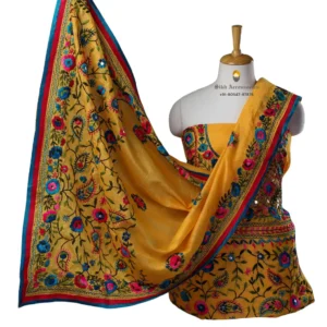 Saffron Hand Embroidered Chanderi Silk Phulkari Suit