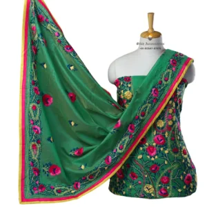Sea Green Hand Embroidered Chanderi Silk Phulkari Suit
