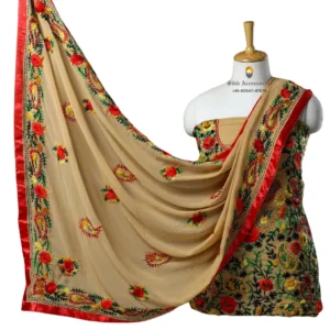 Tan Brown Hand Embroidered Georgette Phulkari Suit