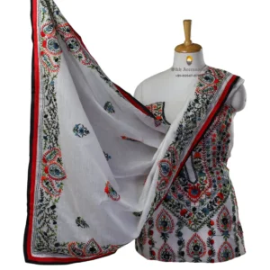 Vista White Hand Embroidered Chanderi Silk Phulkari Suit
