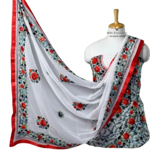 Vista White Hand Embroidered Georgette Phulkari Suit