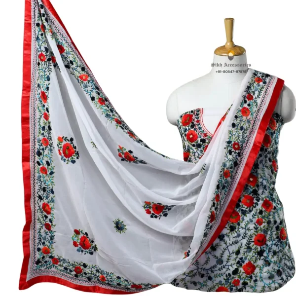 Vista White Hand Embroidered Georgette Phulkari Suit