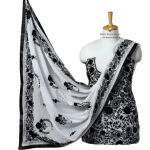 White & Black Hand Embroidered Georgette Phulkari Suit