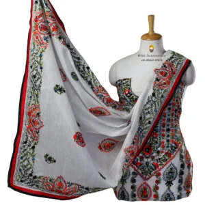 White Hand Embroidered Chanderi Silk Phulkari Suit