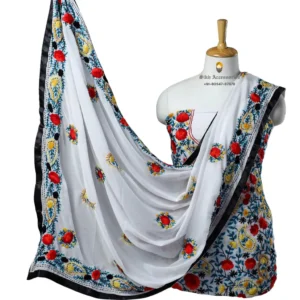 White Hand Embroidered Georgette Phulkari Suit