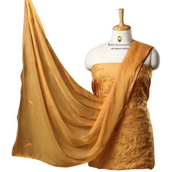 Yellow Hand Embroidered Dupion Silk Phulkari Suit